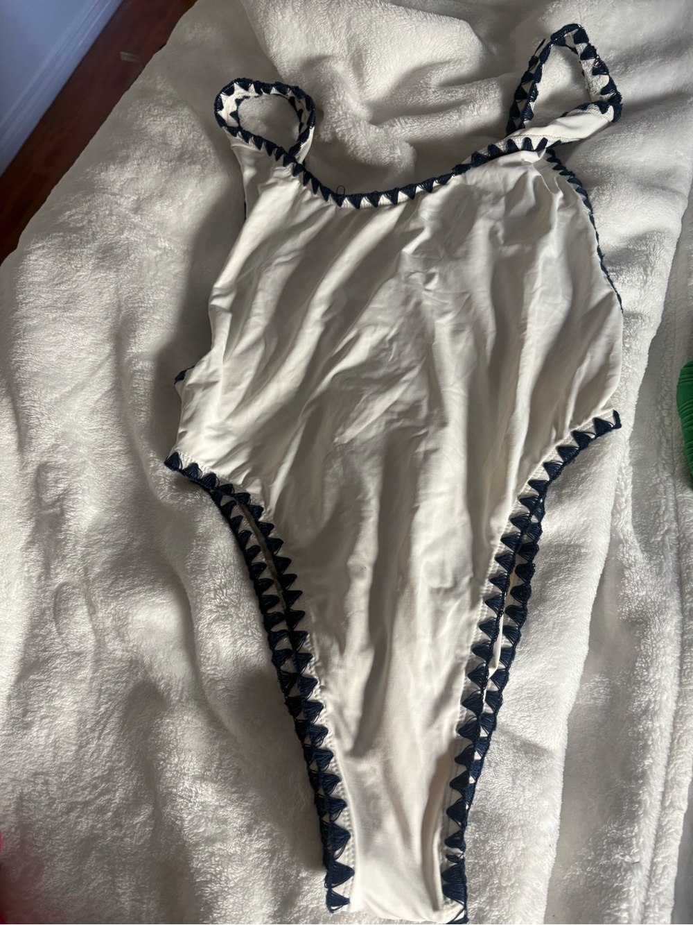 White One-Piece Swimsuit with Navy Trim
